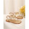 image:imageGORGLITTER Girls Cute Bow Flat Sandals Metallic Gold Ankle Strap Thong Slides Toe Post Vacation ShoesGold