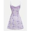 image:imageGORGLITTER Girls Cute Coquette Dresses Floral Printed Mesh Sleeveless Cowl Neck Strappy Summer Mini Short DressesPurple
