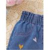 image:imageGORGLITTER Girls Cutet Jean Shorts Heart Print Elastic High Waisted Summer Beach Vacation Denim Shorts 2025Medium Wash