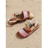 image:imageGORGLITTER Girls Flat Sandals Dressy Cute Summer Metallic Sparkly Open Toe Slides Vacation Beach Ankle Strap SandalsPink and Gold