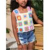 image:imageGORGLITTER Girls Floral Pattern Crochet Top Sleeveless Square Neck Knitted Tank TopsWhite