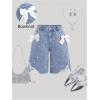 image:imageGORGLITTER Girls Jean Shorts Cute Bow Jorts Y2k Raw Hem High Waist Wide Leg Denim Bermuda Shorts Summer StreetwearDark Wash
