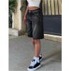 image:imageGORGLITTER Girls Jean Shorts Jorts Low Rise Baggy Wide Leg Ripped Hem Bermuda Denim Shorts Y2k BottomsBlack