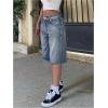 image:imageGORGLITTER Girls Jean Shorts Jorts Low Rise Baggy Wide Leg Ripped Hem Bermuda Denim Shorts Y2k BottomsDark Wash