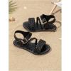 image:imageGORGLITTER Girls Leather Ankle Strap Flat Sandals Dressy Braided Round Open Toe Summer Vacation Beach Cute Sandals 2025Black