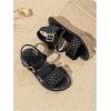 image:imageGORGLITTER Girls Leather Ankle Strap Flat Sandals Dressy Braided Round Open Toe Summer Vacation Beach Cute Sandals 2025Black