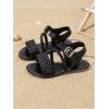 image:imageGORGLITTER Girls Leather Ankle Strap Flat Sandals Dressy Braided Round Open Toe Summer Vacation Beach Cute Sandals 2025Black