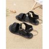image:imageGORGLITTER Girls Leather Ankle Strap Flat Sandals Dressy Braided Round Open Toe Summer Vacation Beach Cute Sandals 2025Black