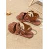 image:imageGORGLITTER Girls Leather Ankle Strap Flat Sandals Dressy Braided Round Open Toe Summer Vacation Beach Cute Sandals 2025Brown