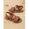 image:imageGORGLITTER Girls Leather Ankle Strap Flat Sandals Dressy Braided Round Open Toe Summer Vacation Beach Cute Sandals 2025Brown