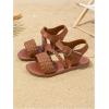image:imageGORGLITTER Girls Leather Ankle Strap Flat Sandals Dressy Braided Round Open Toe Summer Vacation Beach Cute Sandals 2025Brown