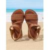 image:imageGORGLITTER Girls Leather Ankle Strap Flat Sandals Dressy Braided Round Open Toe Summer Vacation Beach Cute Sandals 2025Brown