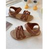 image:imageGORGLITTER Girls Leather Ankle Strap Flat Sandals Dressy Braided Round Open Toe Summer Vacation Beach Cute Sandals 2025Brown Braided