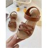image:imageGORGLITTER Girls Leather Ankle Strap Flat Sandals Dressy Braided Round Open Toe Summer Vacation Beach Cute Sandals 2025Brown Braided