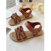 image:imageGORGLITTER Girls Leather Ankle Strap Flat Sandals Dressy Braided Round Open Toe Summer Vacation Beach Cute Sandals 2025Brown Braided