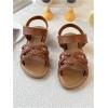 image:imageGORGLITTER Girls Leather Ankle Strap Flat Sandals Dressy Braided Round Open Toe Summer Vacation Beach Cute Sandals 2025Brown Braided