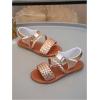 image:imageGORGLITTER Girls Leather Ankle Strap Flat Sandals Dressy Braided Round Open Toe Summer Vacation Beach Cute Sandals 2025Champagne
