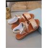 image:imageGORGLITTER Girls Leather Ankle Strap Flat Sandals Dressy Braided Round Open Toe Summer Vacation Beach Cute Sandals 2025Champagne