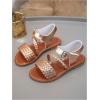 image:imageGORGLITTER Girls Leather Ankle Strap Flat Sandals Dressy Braided Round Open Toe Summer Vacation Beach Cute Sandals 2025Champagne