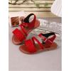 image:imageGORGLITTER Girls Leather Ankle Strap Flat Sandals Dressy Braided Round Open Toe Summer Vacation Beach Cute Sandals 2025Red