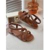 image:imageGORGLITTER Girls Leather Ankle Strap Flat Sandals Dressy Braided Round Open Toe Summer Vacation Beach Cute Sandals 2025Solid Brown Braided