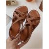 image:imageGORGLITTER Girls Leather Ankle Strap Flat Sandals Dressy Braided Round Open Toe Summer Vacation Beach Cute Sandals 2025Solid Brown Braided