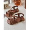 image:imageGORGLITTER Girls Leather Ankle Strap Flat Sandals Dressy Braided Round Open Toe Summer Vacation Beach Cute Sandals 2025Solid Brown Braided
