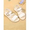 image:imageGORGLITTER Girls Leather Ankle Strap Flat Sandals Dressy Braided Round Open Toe Summer Vacation Beach Cute Sandals 2025White