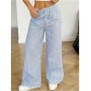 image:imageGORGLITTER Girls Linen Pants Summer Beach Vacation Cruise Boho Striped Wide Leg Low Rise Baggy Pants Trousers BottomsBlue and White