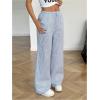 image:imageGORGLITTER Girls Linen Pants Summer Beach Vacation Cruise Boho Striped Wide Leg Low Rise Baggy Pants Trousers BottomsBlue and White