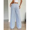image:imageGORGLITTER Girls Linen Pants Summer Beach Vacation Cruise Boho Striped Wide Leg Low Rise Baggy Pants Trousers BottomsBlue and White