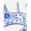 image:imageGORGLITTER Girls One Piece Swimsuits Bathing Suits Floral Cutout Color Block Boho Adjustable Straps Pad SwimwearRoyal Blue