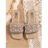 image:imageGORGLITTER Girls Pearls Dress Flat Sandals Glitter Rhinestone Summer Open Toe Teens SlidesBrown