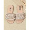 image:imageGORGLITTER Girls Pearls Dress Flat Sandals Glitter Rhinestone Summer Open Toe Teens SlidesChampagne