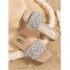 image:imageGORGLITTER Girls Pearls Dress Flat Sandals Glitter Rhinestone Summer Open Toe Teens SlidesSilver