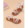 image:imageGORGLITTER Girls Sandals Dressy Leather Butterfly Braided Rhinestone Glitter Summer Beach Ankle Strap Flat SandalsBeige