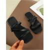 image:imageGORGLITTER Girls Strappy Slide Flat Sandals Square Open Toe Dressy Dress SandalsBlack