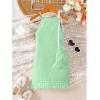 image:imageGORGLITTER Girls Summer Crochet Dress Cute Beach Hawaii Vacation Cruise Outfits Flower Sleeveless Bodycon Mini DressGreen