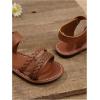 image:imageGORGLITTER Girls Summer Dress Sandals Dressy Vacation Beach Cute Shoes Braided Leather Ankle Strap Flat Sandals ShoesBrown
