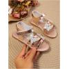 image:imageGORGLITTER Girls Summer Metallic Dress Sandals Dressy Vacation Beach Cute Shoes Butterfly Ankle Strap Sandals SlippersRose Gold