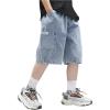 image:imageGORGLITTER Boys Jean Shorts Elastic Waist Wide Leg Denim Shorts Casual Cool Cargo JortsBlue