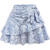 image:imageGORGLITTER Girls Floral Bow Mini Skirt Cute Casual Wrap Tie Side Ruffle Summer Beach Short Skirts Preppy ClothesBlue