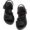 image:imageGORGLITTER Girls Leather Ankle Strap Flat Sandals Dressy Braided Round Open Toe Summer Vacation Beach Cute Sandals 2025Black
