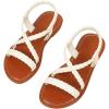 image:imageGORGLITTER Girls Sandals Dressy Ankle Strap Sandal Open Toe Bridal Slides Flats Summer Cute Vacation SandalsBrown and White