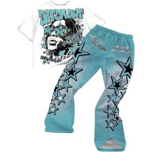 image:imageGORGLITTER Boys Y2K Outfits 2 Piece Short Sleeve Graphic Tee Shirts and Casual Wide Leg Pants Sets StreetwearMulticolor