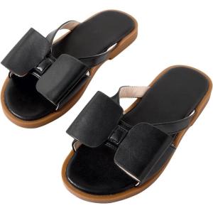 image:imageGORGLITTER Girls Cute Bow Slides Strappy Flat Sandals Merallic Open Toe Slip on Slippers Summer Vacation Beach ShoesBlack