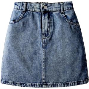 image:imageGORGLITTER Girls Denim Skirt Y2k Elastic High Waist Summer Casual A Line Mini Jean Skirts with PocketsDark Wash
