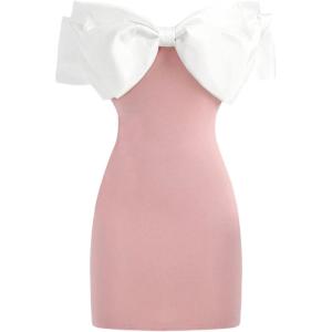 image:imageGORGLITTER Girls Dresses Bow Off Shoulder Knot Sleeveless Color Block Birthday Party Summer Cute Bodycon Short DressPink and White