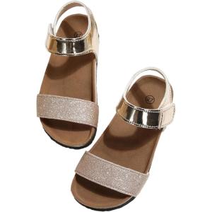 image:imageGORGLITTER Girls Flat Sandals Dressy Cute Summer Metallic Sparkly Open Toe Slides Vacation Beach Ankle Strap SandalsPink