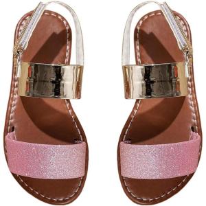 image:imageGORGLITTER Girls Flat Sandals Dressy Cute Summer Metallic Sparkly Open Toe Slides Vacation Beach Ankle Strap SandalsPink and Gold